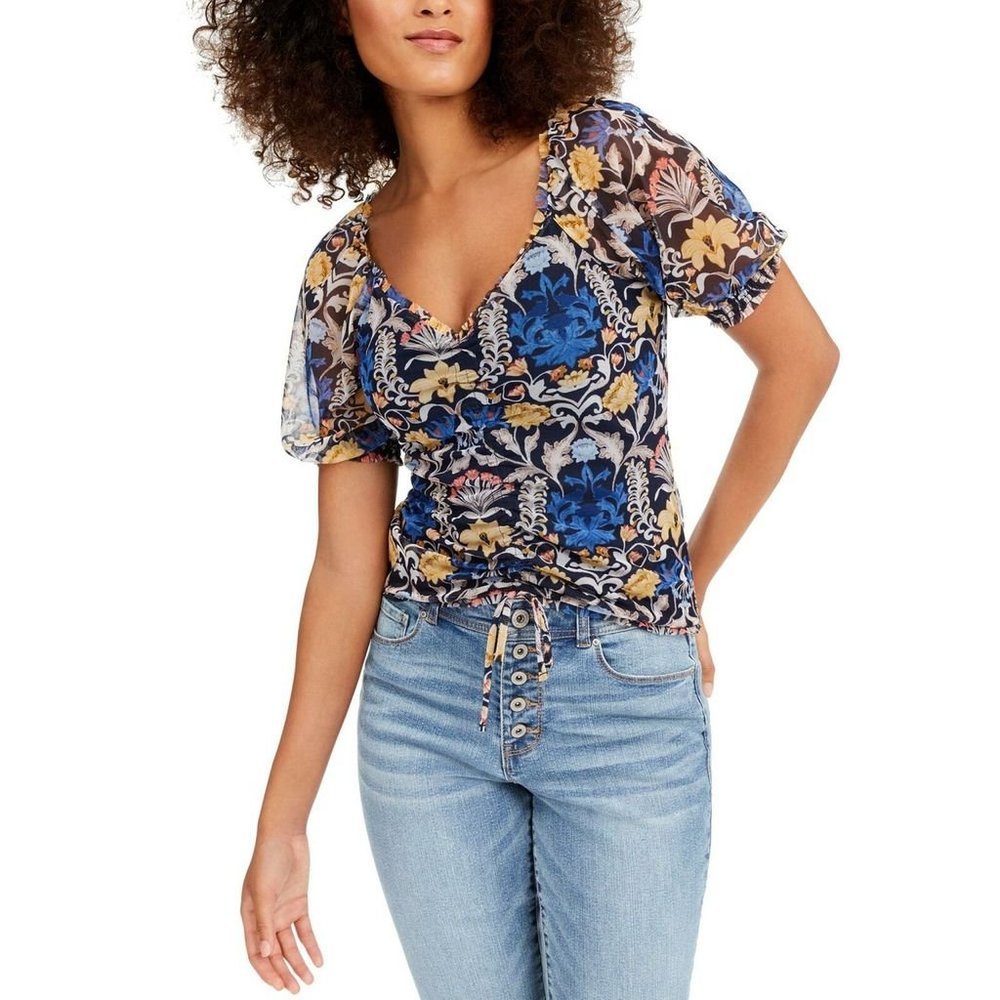 WOMEN'S FLORAL RUCHED FRONT TOP